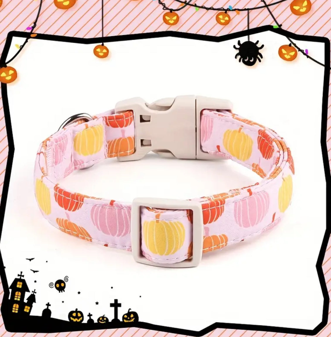 Dog collar with pumpkin pattern on a white background
