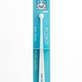 White toothbrush with blue packaging featuring a cartoon character on a white background