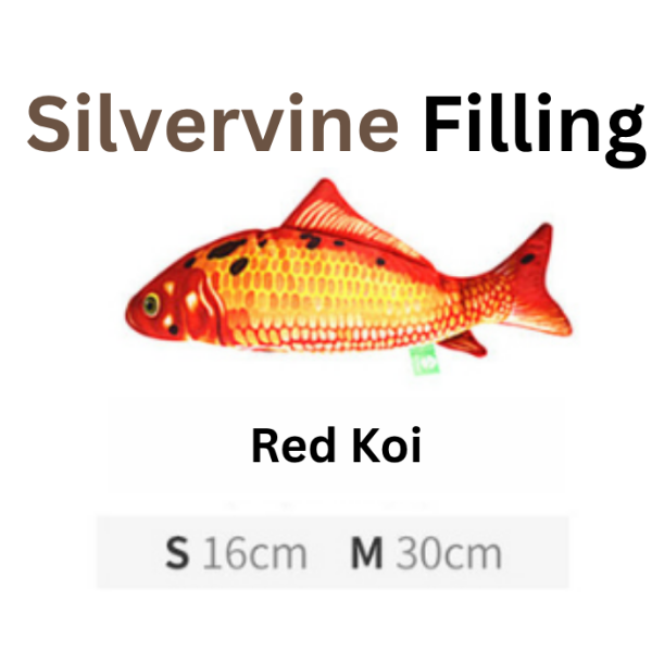 Red Koi fish with 'Silvervine Filling' text and size information on a white background