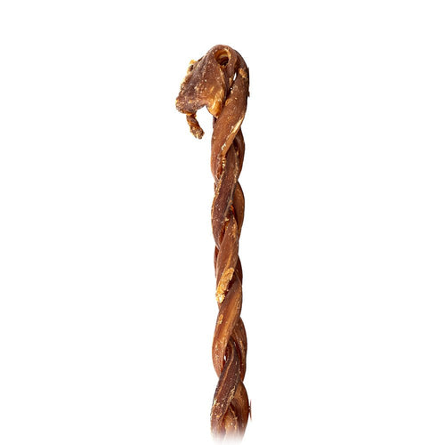 Twisted dried lamb gullet on a white background