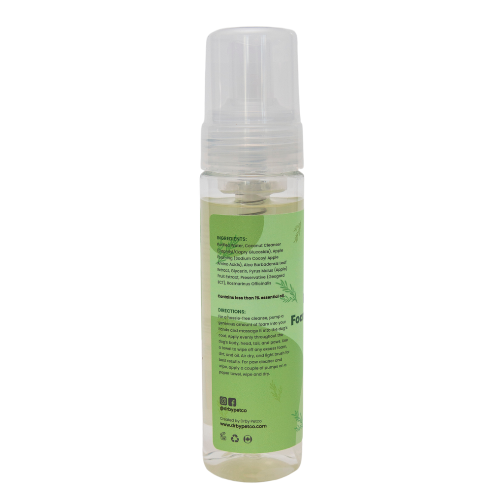 Pet Rince-Free Foaming pet product  with green label on a white background