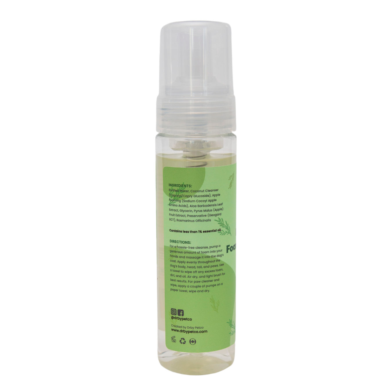 Pet Rince-Free Foaming pet product  with green label on a white background