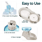 Instructions for using a pet water dispenser with images and text on a white background.