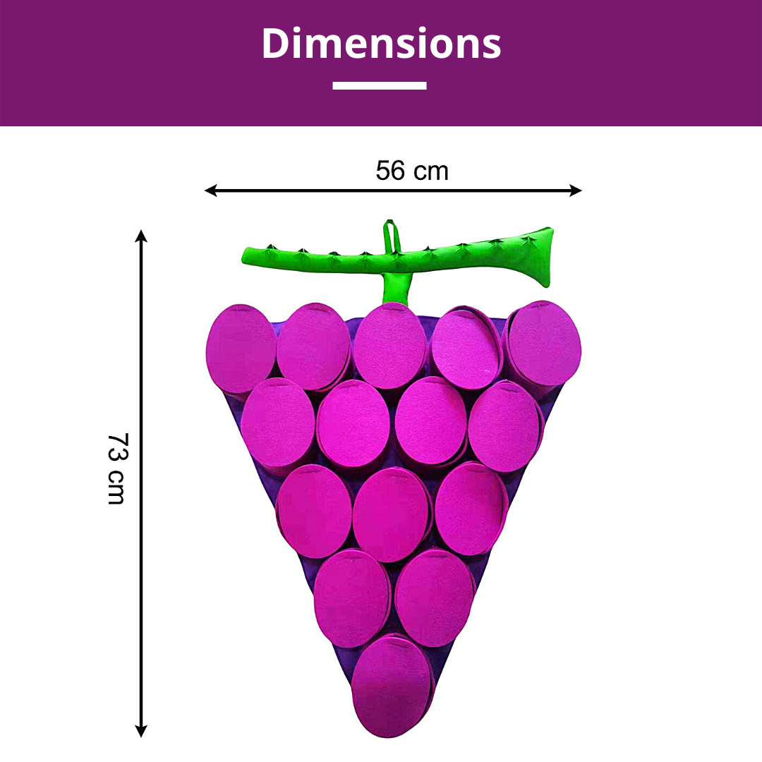 Grape-shaped snuffle mat with dimensions labeled on a white background