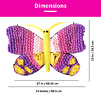 Colorful butterfly toy with dimensions displayed on a white background