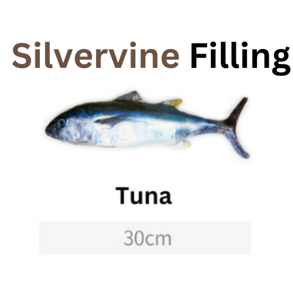 Tuna with 'Silvervine Filling' text on a white background