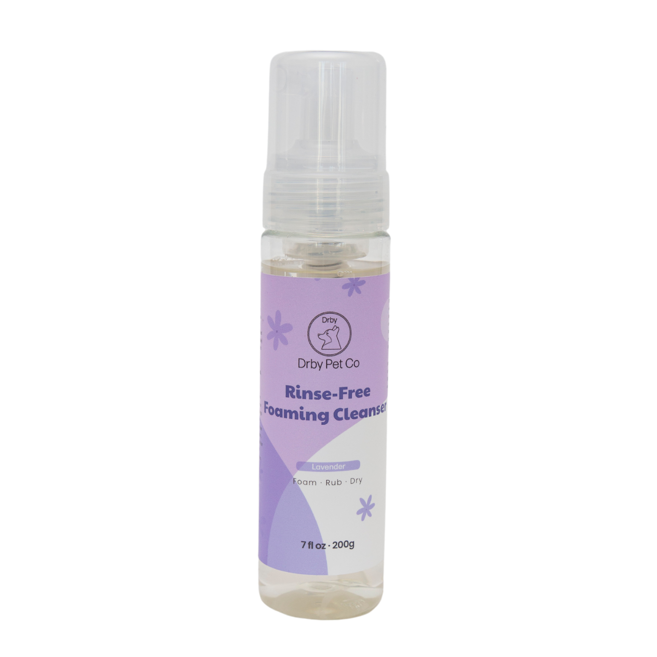 Bottle of Drby Pet Co Rinse-Free Foaming Cleanser on a white background