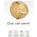 Woven silvervine gall fruit ball for cats on a white background with text and icons.