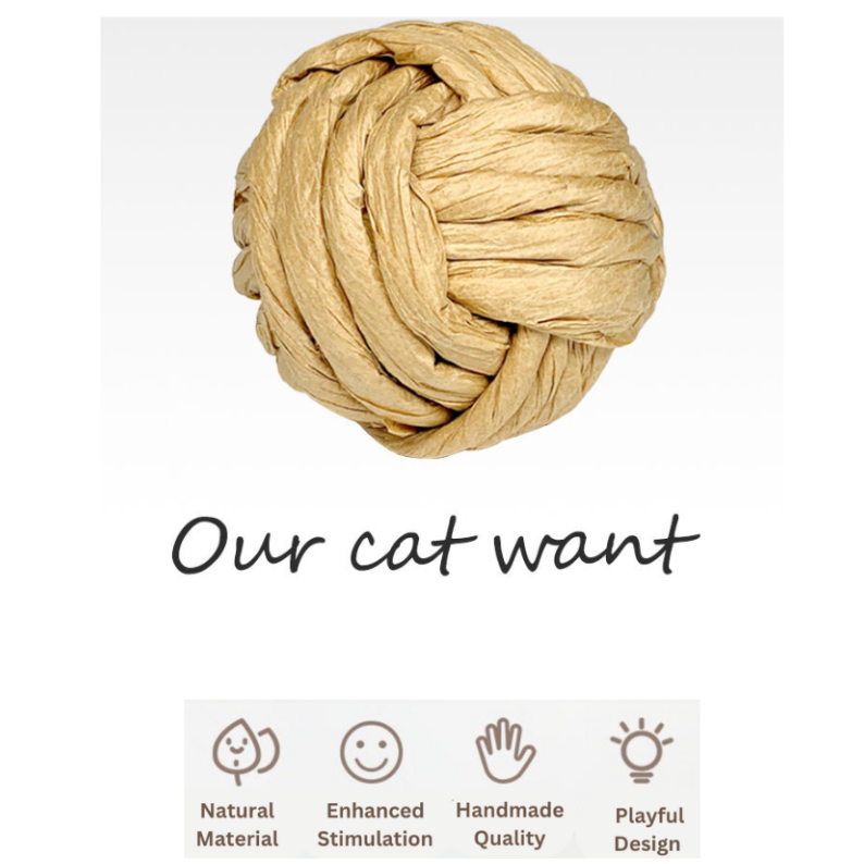 Woven silvervine gall fruit ball for cats on a white background with text and icons.