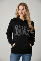 Woman wearing a hoodie with dog lover written on it.
