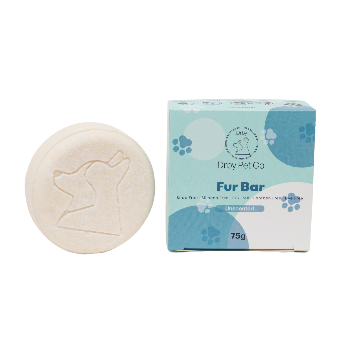 Dog fur bar and packaging on a white background