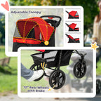 Pet stroller with adjustable canopy and 12-inch rear wheels, shown outdoors.