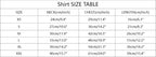 Shirt size table with measurements in centimeters and inches