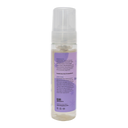 Clear bottle with a purple label on a white background