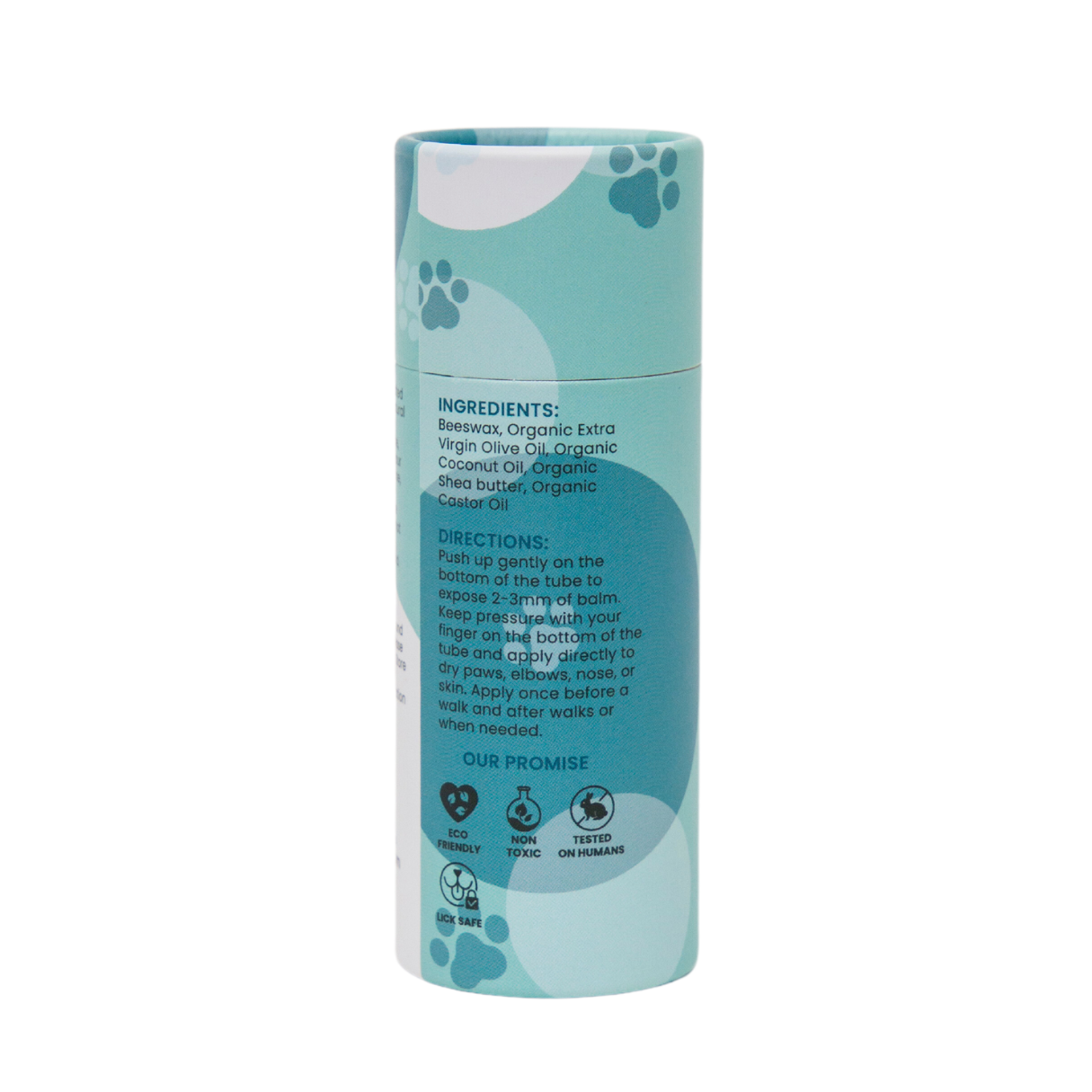 Paw Balm container with paw prints on a white background