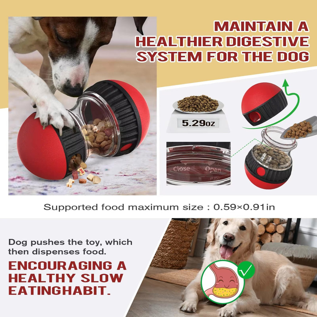 Dog toy with food dispenser promoting a healthier digestive system for dogs.