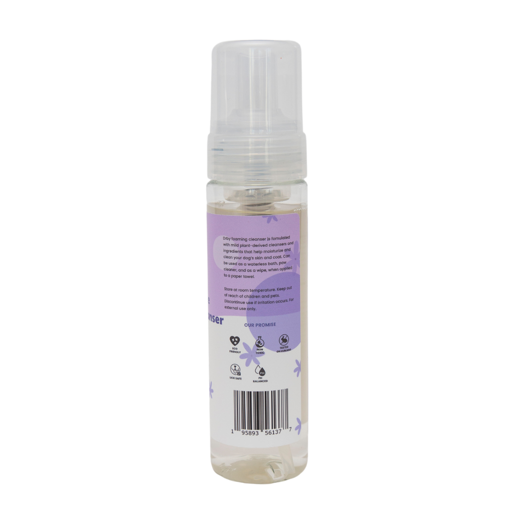 Clear bottle with purple label on a white background
