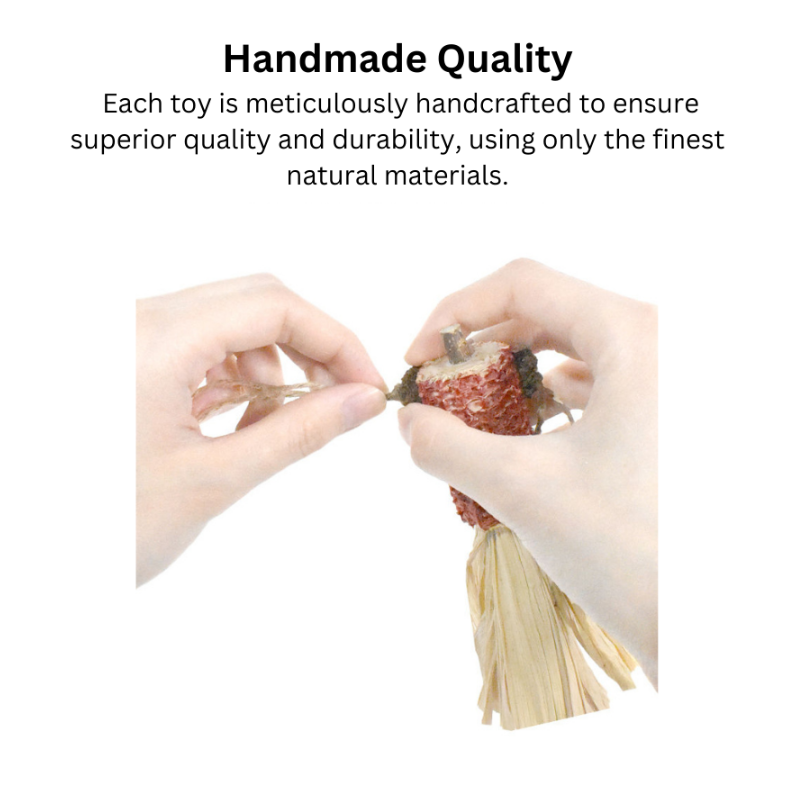 Handmade toy being crafted with text about quality and materials