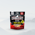 Packaging of Rocky Mountain Raw freeze-dried beef liver treats on a white background