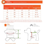 Product information chart for dog clothes with size chart and measurement guide.