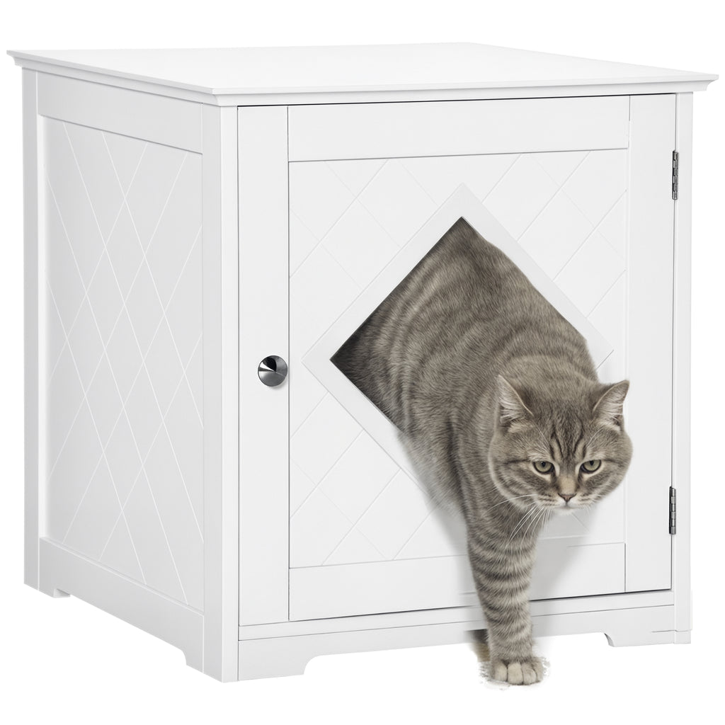 Hidden Cat Litter Box Enclosure Furniture | Modern End Table Cabinet