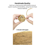 Handmade toy made of A-Grade kraft paper with text highlighting quality and durability.