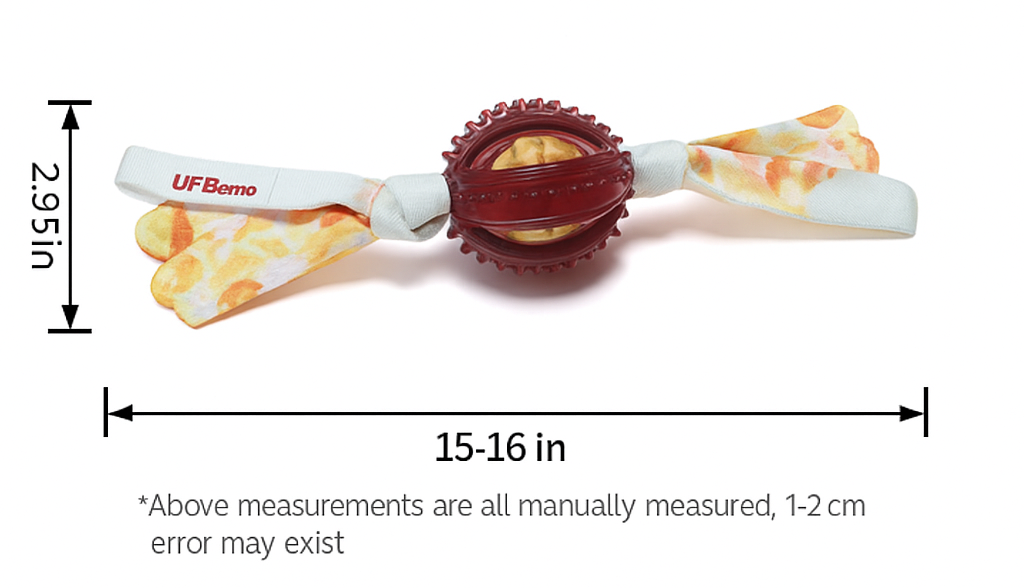 Pet toy with measurements on a white background