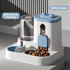 Pet feeding and water dispenser with 800ml water dispenser and 1600ml feeder on a light gray background.