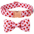 Dog collar and bow tie set with red heart pattern on pink fabric