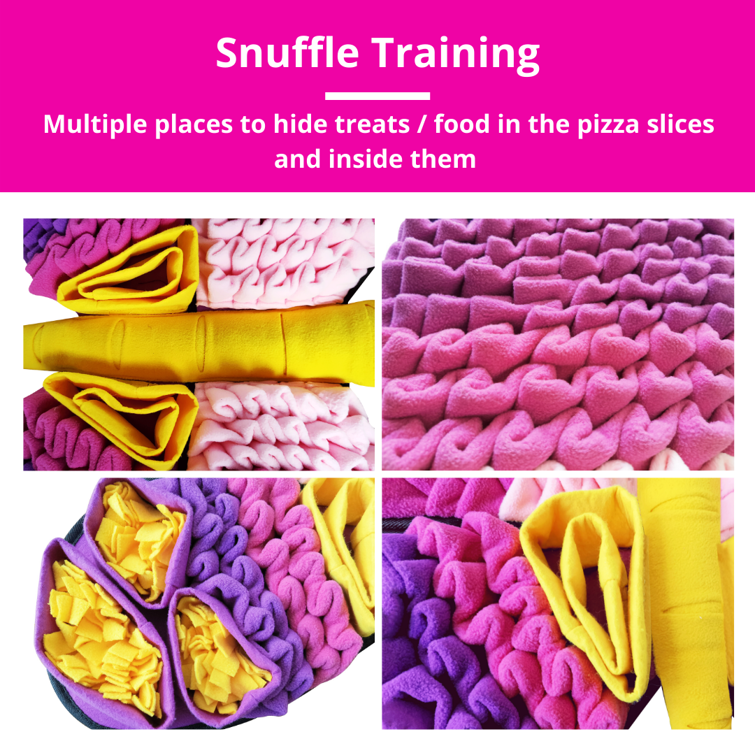 Colorful textured fabric design for snuffle training.