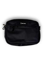 Black treat bag with a brand logo on a white background