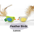 Two feather birds toys on a white background with text indicating '2 pieces'.