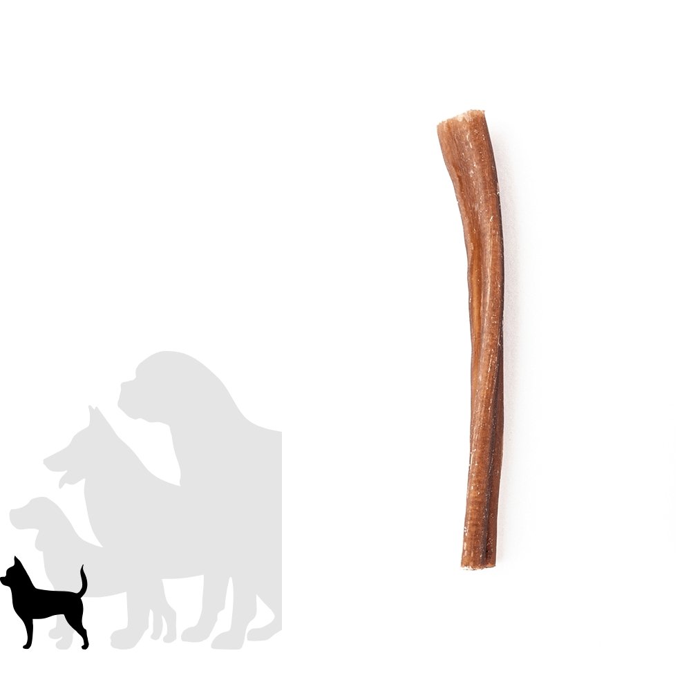 Dog chew treat on a white background with dog silhouette illustrations.
