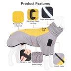 Dog coat with features highlighted on a white background