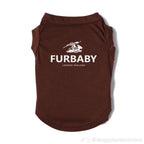 Brown pet shirt with 'Furbaby London England' text on a white background