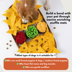 Dog interacting with a snuffle mat filled with food, promoting bonding through enrichment activities.