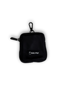 Black treat pouch with a brand logo on a white background