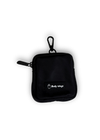 Black pouch with a brand logo on a white background