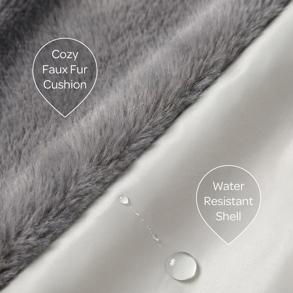 Cozy faux fur cushion with water-resistant shell feature