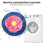 Lotus flower snuffle mat with washing machine indicating machine washable properties
