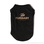 Black pet shirt with 'Furbaby London England' text and logo on a white background