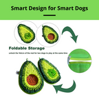 Avocado-shaped dog toy with Velcro design for smart dogs, featuring foldable storage feature.