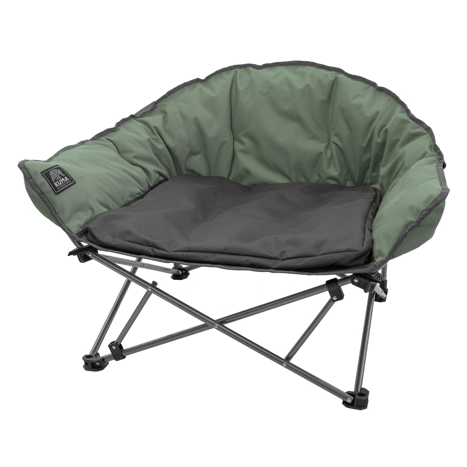 Green and gray folding chair on a white background