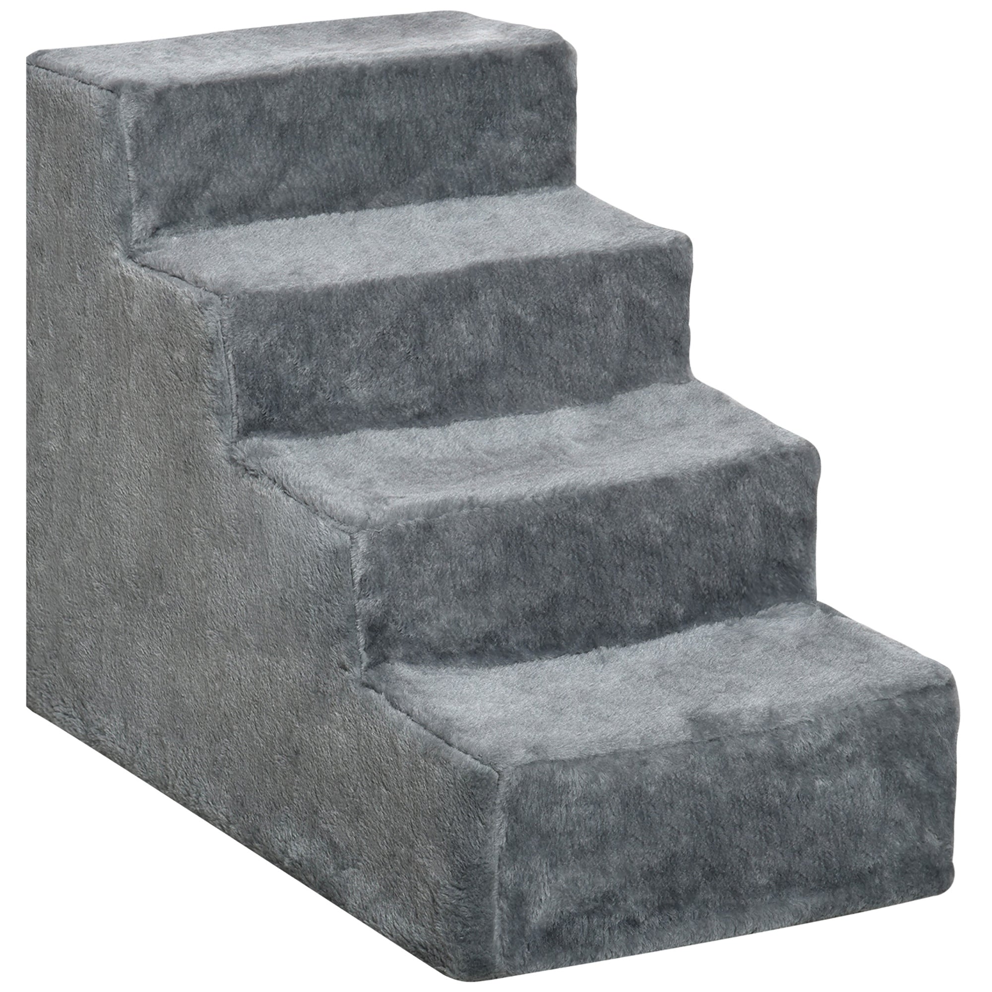 Set of four gray pet stairs on a white background