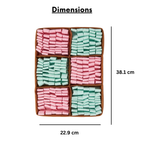 Snuffle mat labeled with dimensions 38.1 cm x 22.9 cm.