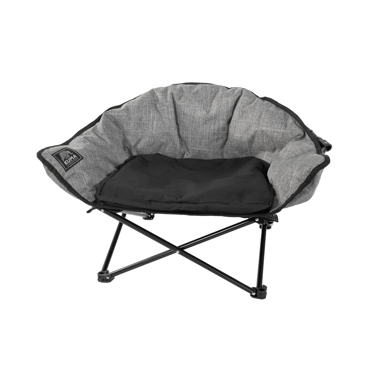 Gray and black folding chair on a white background