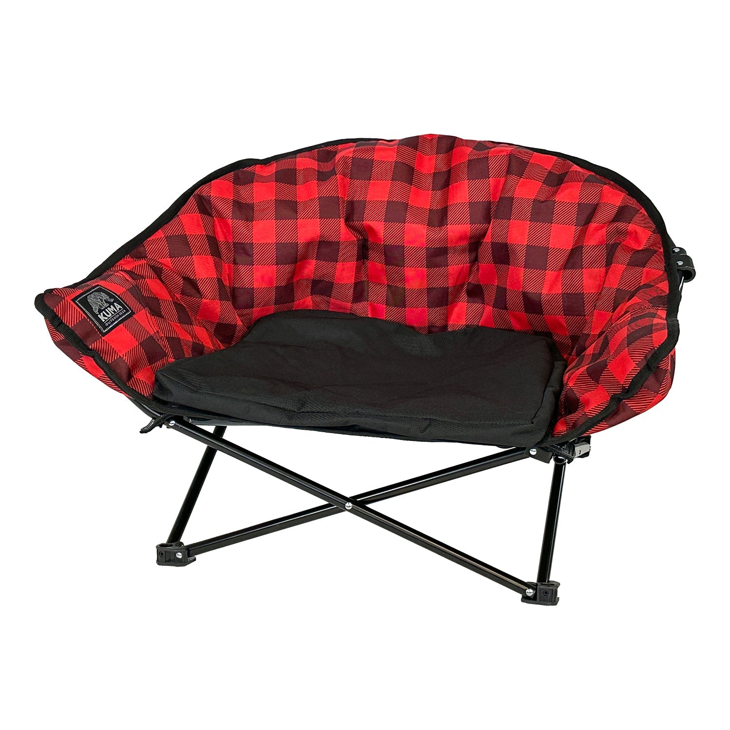 Red and black checkered folding chair on a white background