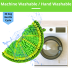 Green and yellow snuffle mat with washing machine and water splashes on a white background