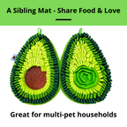 Avocado-shaped pet mat with green and brown colors on a white background