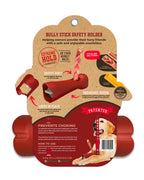 Bully Stick Safety Holder packaging with text and images of a dog and bully stick.